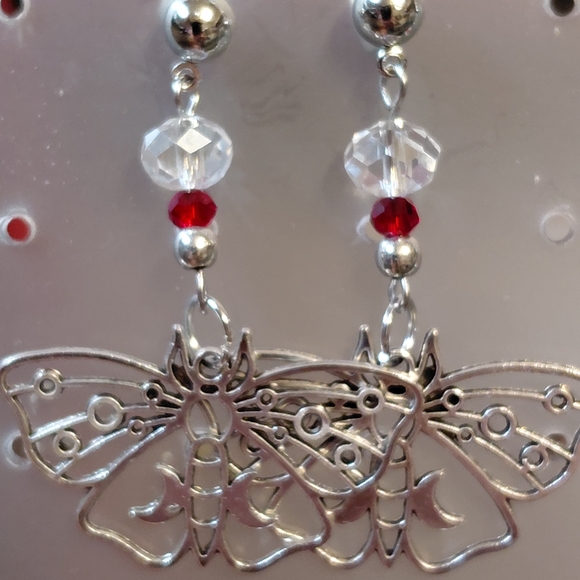 Handcrafted Celestial Lunar Moth Earrings. Hypoallergenic 925 Posts. - Picture 3 of 4